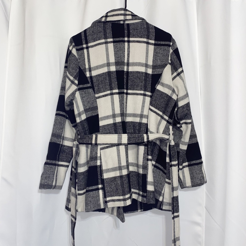 AVA & VIV Plaid Black White Flannel Button Fly Front Women's Coat‎ XL Lined - Picture 3 of 7